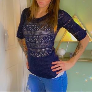 Vanity - quarter sleeve knit top - Navy - Size S